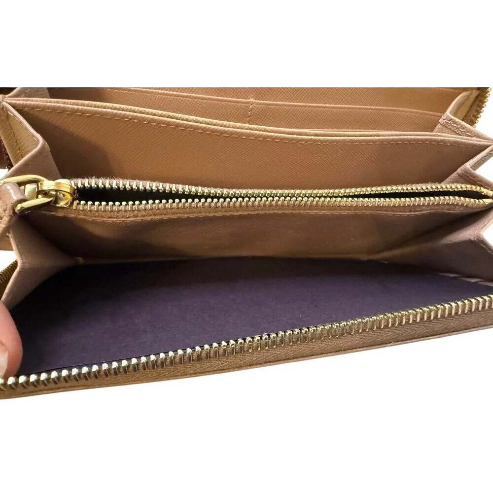 PRADA Wallet Womens Fiocco Brown‎ Leather Bow Long Zip Purple Interior Org Card - Picture 8 of 11